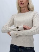 Pulover cu model torsade și butoni aurii - imagine 2