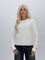 Pulover cu model torsade și butoni aurii - imagine 4