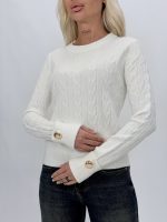 Pulover cu model torsade și butoni aurii - imagine 5