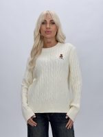 Pulover cu model torsade și urs brodat, vedere frontală