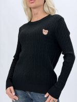 Pulover din tricot cu model torsade și urs brodat - imagine 14
