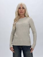 Pulover cu model torsade și decolteu rotund la baza gâtului