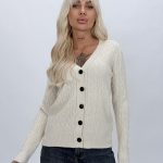 Pulover cardigan cu model torsade și nasturi negri