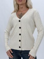 Pulover cardigan cu model torsade și nasturi negri - imagine 2