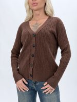 Pulover cardigan cu model torsade și nasturi negri - imagine 11
