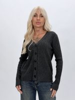 Pulover cardigan cu model torsade și nasturi negri - imagine 13
