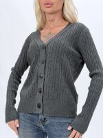 Pulover cardigan cu model torsade și nasturi negri - imagine 14