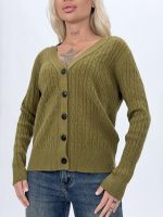 Pulover cardigan cu model torsade și nasturi negri - imagine 8