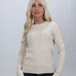 Pulover din tricot cu lurex și decolteu la baza gâtului