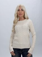 Pulover din tricot cu lurex și decolteu la baza gâtului