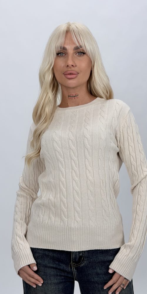 Pulover din tricot cu lurex și decolteu la baza gâtului