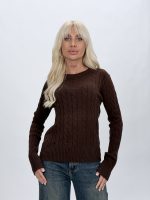 Pulover maro cu decolteu clasic și lurex