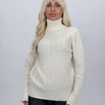 Pulover helancă din lână cu model torsade, vedere frontală