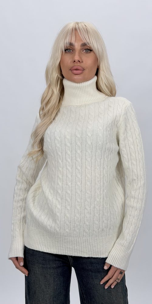 Pulover helancă din lână cu model torsade, vedere frontală