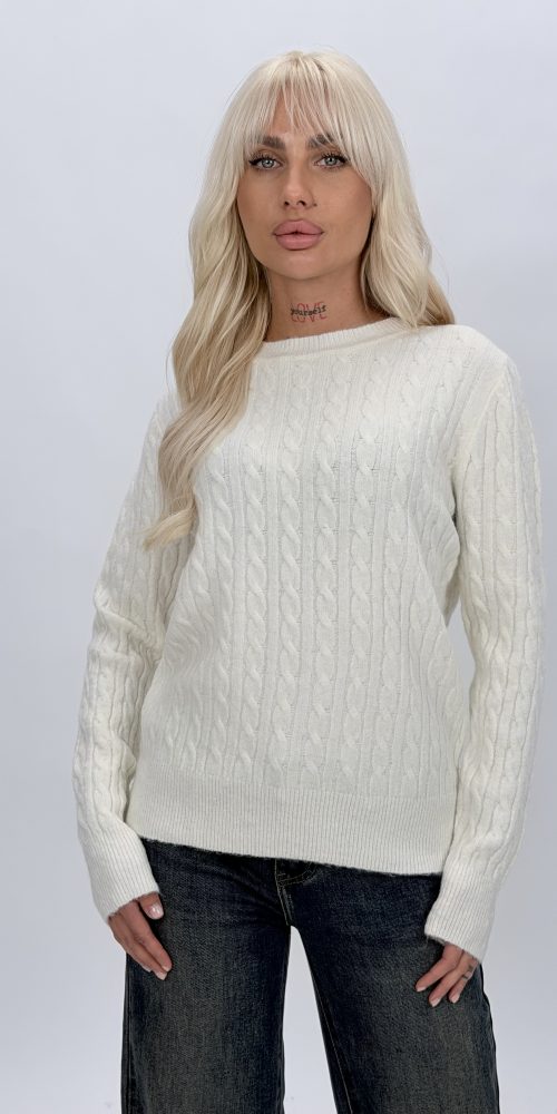 Pulover din lână cu model torsade pentru femei