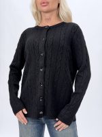 Pulover cardigan la baza gâtului cu model torsade - imagine 17