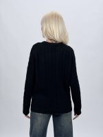 Pulover cardigan la baza gâtului cu model torsade - imagine 18