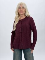Pulover cardigan la baza gâtului cu model torsade - imagine 13