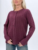 Pulover cardigan la baza gâtului cu model torsade - imagine 14