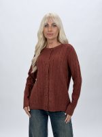 Pulover cardigan la baza gâtului cu model torsade - imagine 10