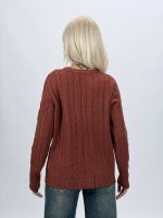 Pulover cardigan la baza gâtului cu model torsade - imagine 12