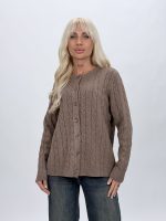 Pulover cardigan la baza gâtului cu model torsade - imagine 7