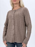 Pulover cardigan la baza gâtului cu model torsade - imagine 8