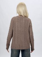 Pulover cardigan la baza gâtului cu model torsade - imagine 9