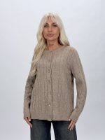 Pulover cardigan la baza gâtului cu model torsade - imagine 4