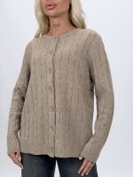 Pulover cardigan la baza gâtului cu model torsade - imagine 5