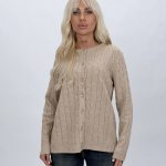 Pulover cardigan torsade la baza gâtului pentru femei, model elegant cu împletituri