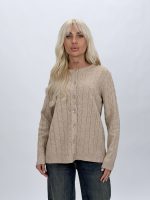 Pulover cardigan torsade la baza gâtului pentru femei, model elegant cu împletituri
