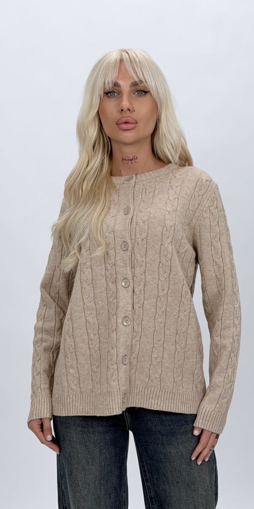 Pulover cardigan torsade la baza gâtului pentru femei, model elegant cu împletituri