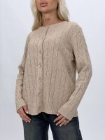 Pulover cardigan la baza gâtului cu model torsade - imagine 2