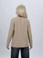 Pulover cardigan la baza gâtului cu model torsade - imagine 3