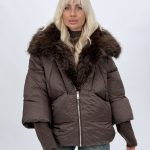 Jachetă oversized din fâș cu mâneci din tricot, nuanță cafea și maro