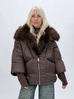 Jachetă oversized din fâș cu mâneci din tricot, nuanță cafea și maro