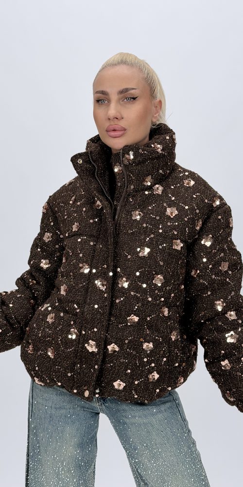 Jachetă scurtă oversized cu paiete, vedere frontală