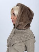 Scufiță din blană și tricot, culoare unt