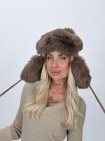 Căciulă femei tricotată neagră cu blană