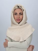 Scufiță damă din blană și tricot, culoare bej