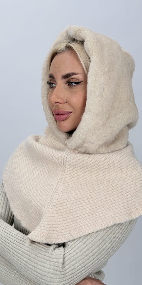 Scufiță din blană și tricot pentru femei, vedere frontală