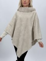 Poncho din blană artificială cu model, vedere frontală