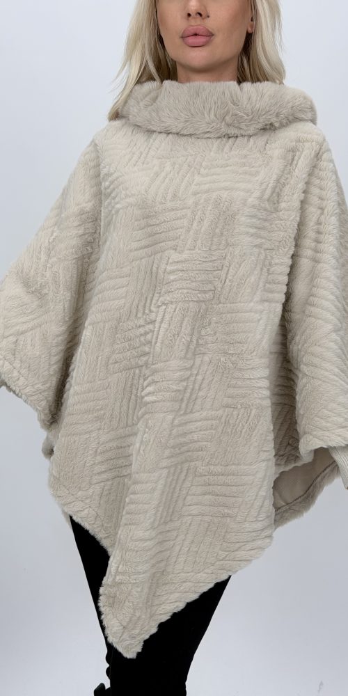 Poncho din blană artificială cu model, vedere frontală