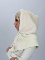 Scufiță din blană și tricot, culoare cafea