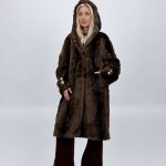 Palton din blană artificială maro pentru femei, croială elegantă