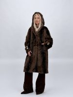 Palton din blană artificială maro pentru femei, croială elegantă
