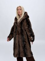 Croială palton blană artificială maro, vedere laterală