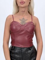Top corset negru din piele eco vedere frontală