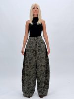 Blugi baggy kaki cu ștrasuri pentru femei, croială relaxată